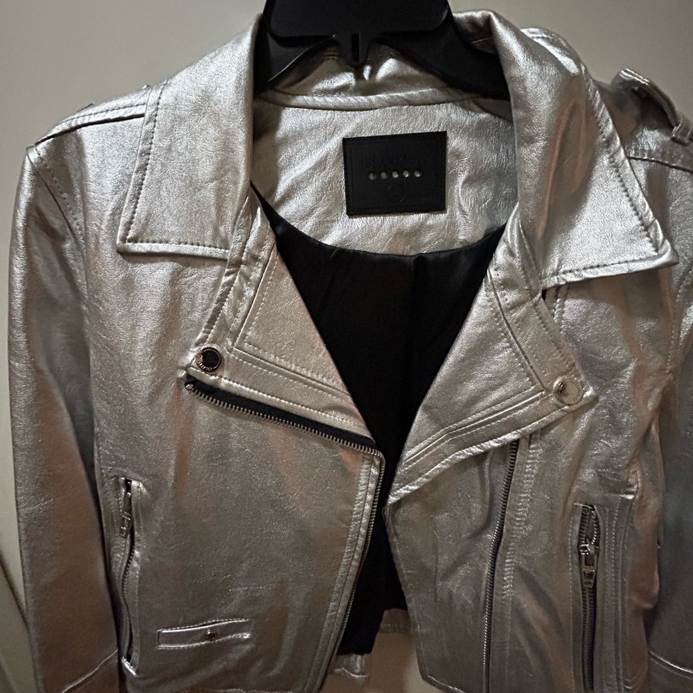 Blank NYC Shiny Silver Leather Jacket New Years Eve!! - Picture 2 of 9